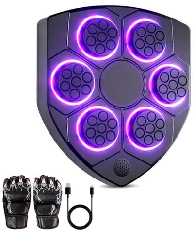 Muziek Boksmachine met Bokshandschoenen – Slimme Draadloze Bokstrainer voor Thuis, Kantoor en Gym, Muurbevestiging, Elektronische Boksmat met Bluetooth en LED.