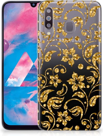 Samsung Galaxy M30 TPU Case Gouden Bloemen