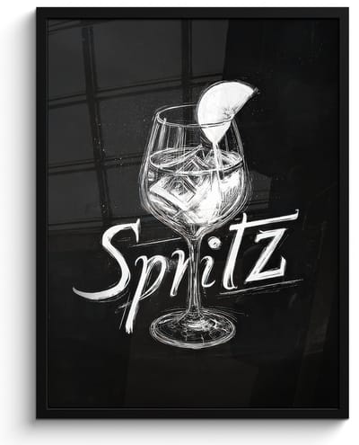 Poster in lijst - Fotolijst 60x80 cm - Posters - Glas spritz - Krijtletters - Ijsblokjes - Citroen - Posterlijst zwart - Decoratie - Wanddecoratie woonkamer - Muurdecoratie slaapkamer