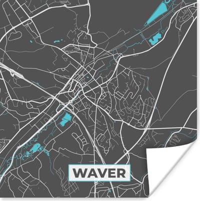 Poster België – Waver – Stadskaart – Kaart – Blauw – Plattegrond - 100x100 cm XXL