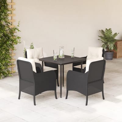 vidaXL - 5-delige - Tuinset - met - kussens - poly - rattan - zwart