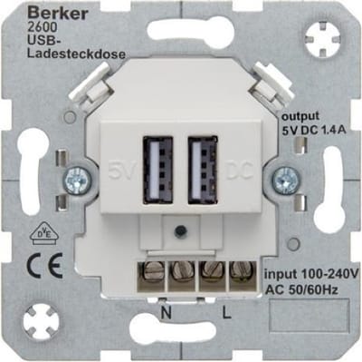 Berker USB stopcontact - 2 voudig - 1.4A - basiselement - 260009