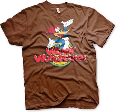 Woody Woodpecker Heren Tshirt -S- Classic Logo Bruin