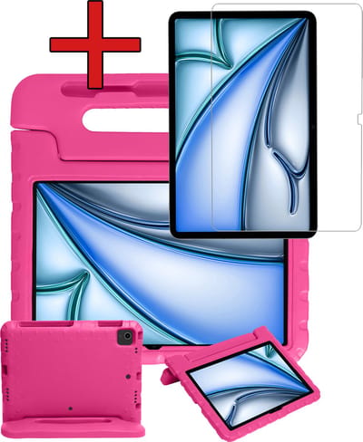 Hoesje - Geschikt voor Apple iPad Air (2024/2025/2026) - 11 inch - Met Screenprotector - Kinderhoes - Shockproof Bumper - Kidsproof Case - Tablethoes - Kinder Hoes Cover - Roze