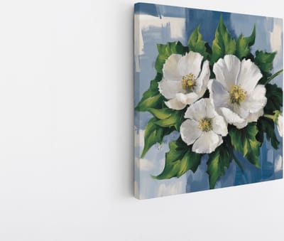 Saammp Canvas Schilderij - Abstracte witte bloemen - 30x30 - Foto op canvas - Wanddecoratie - Muurdecoratie Woonkamer - Kantoor Decoratie