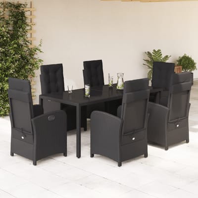 vidaXL - 7-delige - Tuinset - met - kussens - poly - rattan - zwart