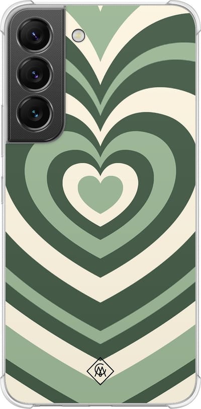 Casimoda® hoesje - Geschikt voor Samsung Galaxy S22 - Groen Hart Swirl - Shockproof case - Extra sterk - TPU/polycarbonaat - Groen, Transparant