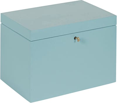 HAUDT® Kistje met slot BAS Denim - 29 x 20 x 21 cm - houten kist met slot - incl. koperen sleutel - blauwe opbergkist