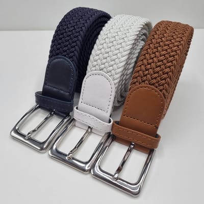 3 pack deal - Elastische riem - gevlochten broekriem - dames en heren riemen - Kleur 1 Bruin 2 Wit 3 Blauw 110 cm
