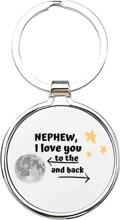 Akyol - nephew i love you to the moon and back Sleutelhanger - Neef - de leukste neef - neef sleutelhanger - sleutelhanger - sleutelhanger voor neven - familie sleutelhanger - verjaardagscadeautje - cadeau voor de liefste neef - cousin - 4 x 7,5 CM