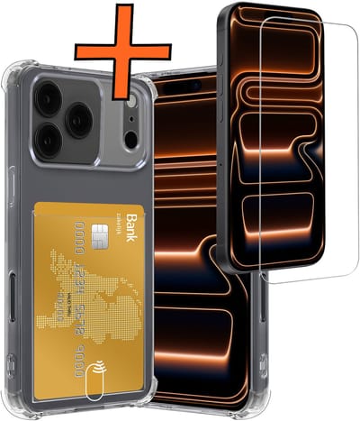 Hoes - Geschikt voor iPhone 17 Pro / 18 Pro - Met Screenprotector - En Pashouder - En Kaarthouder - Telefoon Hoesje Shockproof - Siliconen Case - Back Cover - Shock Proof - Pasjes Houder - Transparant
