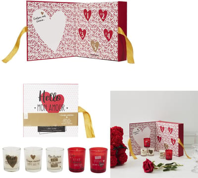 WDMT Liefdes Cadeaubox met 5 Kaarsen - Luxe Geurkaarsen Set - Liefdes Cadeau Kalender - Valentijn Cadeautje - Cadeau Geschenk - Cadeaupakket - Rood