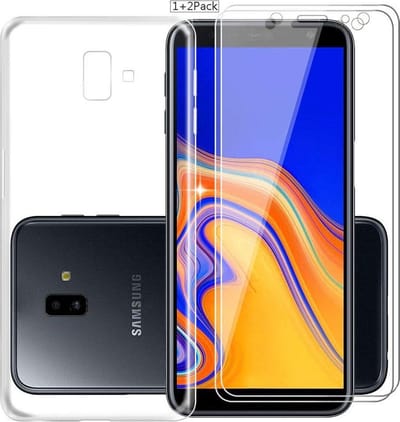 Soft Back Cover Hoesje Geschikt voor: Samsung Galaxy J6 Plus 2018 - Transparant TPU Siliconen Case & 2X Tempered Glas Combi - Transparant