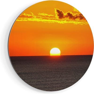 Artaza Dibond Muurcirkel Oranje Zonsondergang In De Oceaan - Ø 70 cm - Wandcirkel - Rond Schilderij - Voor Binnen en Buiten