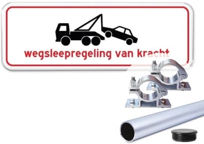 Wegsleepregeling - rood - Weerbestendig Aluminium - 40x15 cm - Bevestiging: Met paal 120 cm + paalbeugels + paaldop