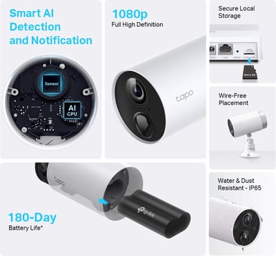 TP-Link Tapo C400S2 - 2 beveiligingscamera's voor binnen & buiten + hub - 1080P - Tot 180 dagen batterij - IP-camera