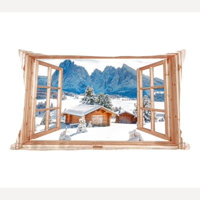 Sierkussens - Kussentjes Woonkamer - 60x40 cm - Doorkijk - Winterlandschap - Huisje - Bergen - Uitzicht