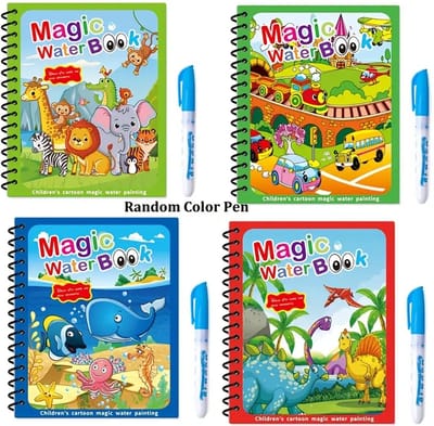 4 Pack Magische Water Kleurboeken voor Kinderen vanaf 2 Jaar - Herbruikbare Waterkleurboekjes met Magische Stift - Kleuren met Water - Educatief en Creatief Tekenboek voor Jongen en Meisje - Waterverf Graffiti Kleurboek - Toverstiften