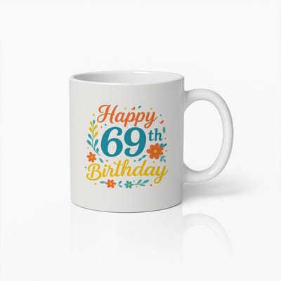 Happy 69ste Verjaardag Mok 330 ml – Kleurrijk Bloemenontwerp – Ideaal Cadeau voor 69 Jaar Verjaardagsfeest