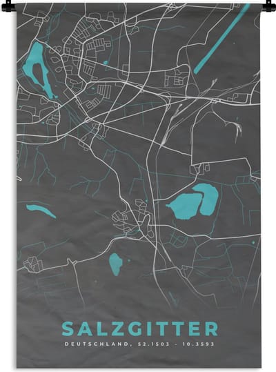 Wandkleed - Wanddoek - Stadskaart – Kaart – Salzgitter – Blauw – Duitsland – Plattegrond - 120x180 cm - Wandtapijt
