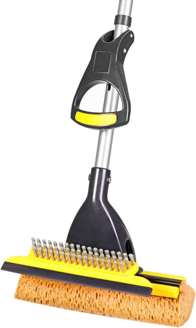 Spons Mop voor Tegelvloeren en Badkamers - Uitschuifbare Handgreep 41-53 Inch met Waterzuiger