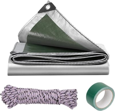 Dekzeil - Afdekzeil Zeildoek - Bescherming Buiten - Waterdicht Materiaal - 2x2 Meter - Zilver Groen