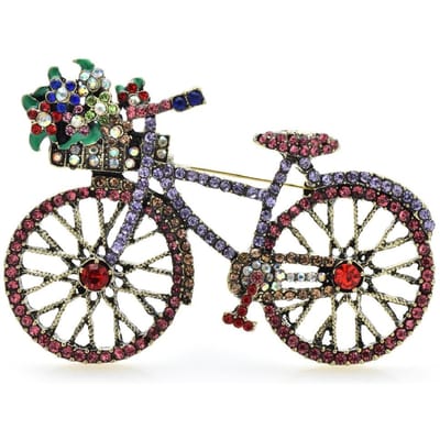 Wuli&baby Volledige Strass Bloemenmand Fiets Broche Speld Voor Vrouwen gray