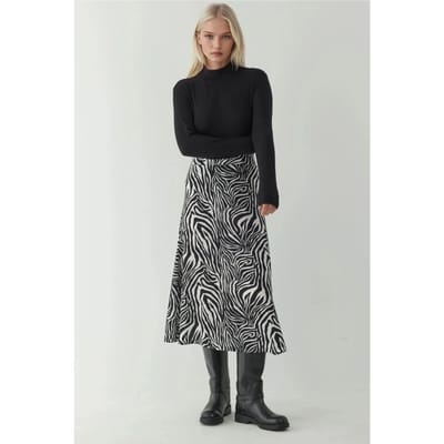 Hoge Taille Zebra Print Midi Rok