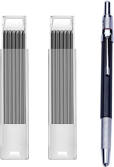 Set van Mechanische Houtbewerkingspotloden met 24 Markers, 2mm Potloden met Slijper voor Glas, Keramiek en Staal
