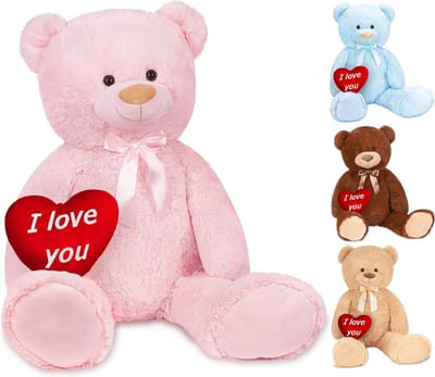 BRUBAKER XXL Teddybeer 100 cm met een Hartje - I love you - Zacht Speelgoed Knuffel - Roze - Cadeau - Moederdag Cadeautje