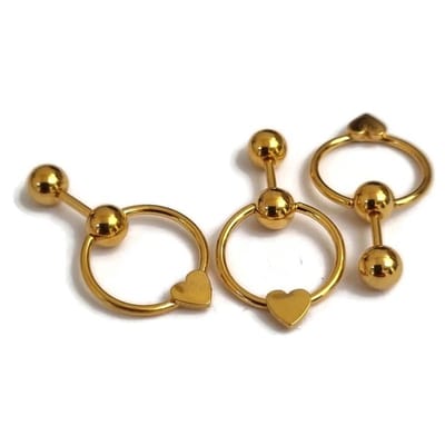 Aramat Jewels | Piercings | RVS Helix piercing met Hartje Goudkleurig | | | |10mm | Staal | Volwassenen | Verkleurd niet