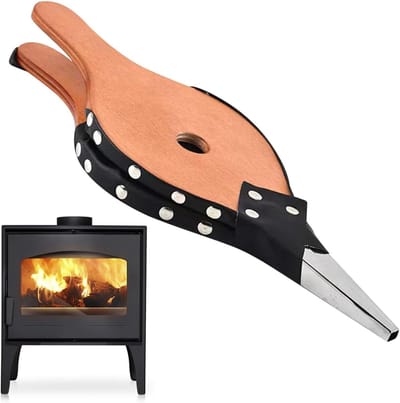 Blaasbalg Voor Haard - Houtvuur Ventilator - Vuur Aanmaken - Tijdloze Afwerking - 41x15 cm - Bruin