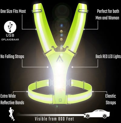 ARISENN® 3D LED Hardloop Verlichting OPLAADBAAR - Led Harnas - INCL. hersluitbare zipper bag - Led Vest - Wit Licht voor & Rood licht achter - Hardloop Led verlichting - Reflecterend Hardloop vest - Hardlopen - Sport verlichting - Oplaadbaar