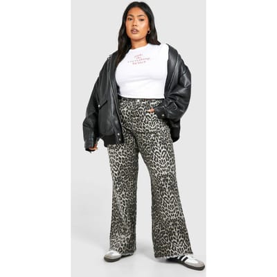 boohoo Dames Plus Leopard Straight Leg Jeans | Luipaardprint | Maat: 44