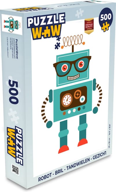 Puzzel Robot - Bril - Tandwielen - Gezicht - Jongens - Kids - Legpuzzel - Puzzel 500 stukjes