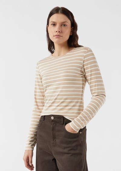 Gestreepte jersey T-shirt met lange mouwen voor dames COMMA