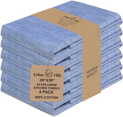 Keukendoeken Set - Theedoeken Vaatdoeken - Keuken Schoonhouden - Hoge Kwaliteit Katoen - 6 stuks 50x75 cm - Blauw Wit