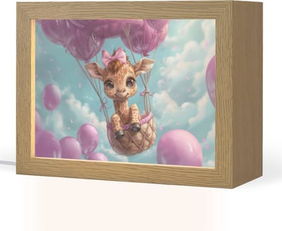 Nachtlampje 20x15 cm - Kinder lampje - Luchtballon - Giraf - Ballon - Wolken - Paars - Tafellamp kinderkamer - Slaapkamer lamp - Bedlamp kinderen - Kinderlampje stopcontact - Wandlamp babykamer - Nachtlampjes
