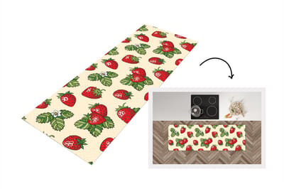 Keukenloper - Loper keuken - Aardbeien - Fruit - Patronen - 150x50 cm - Keukenloper vinyl