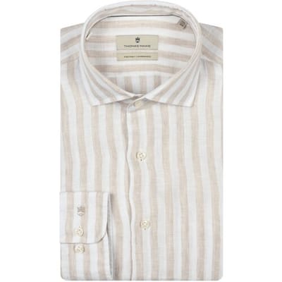 Thomas Maine Overhemd Roma Modern Kent Linnen Stripe Licht Beige / male