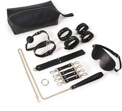 Kiotos - BDSM Fancy 9 Item Kit - Luxe Draagtas met 9 Verschillende BDSM Artikelen - Zwart