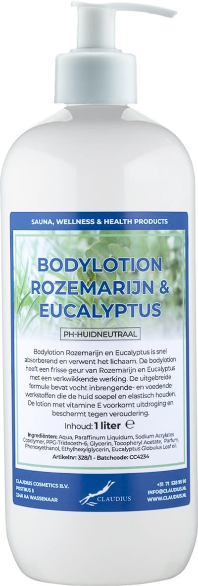 Bodylotion Rozemarijn & Eucalyptus 1 Liter met witte pomp - stijlvolle en duurzame uitstraling