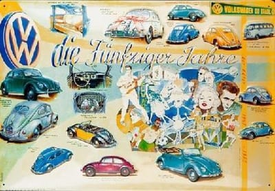 VW die Fünfziger Jahre Metalen wandbord in reliëf 30 x 40 cm.