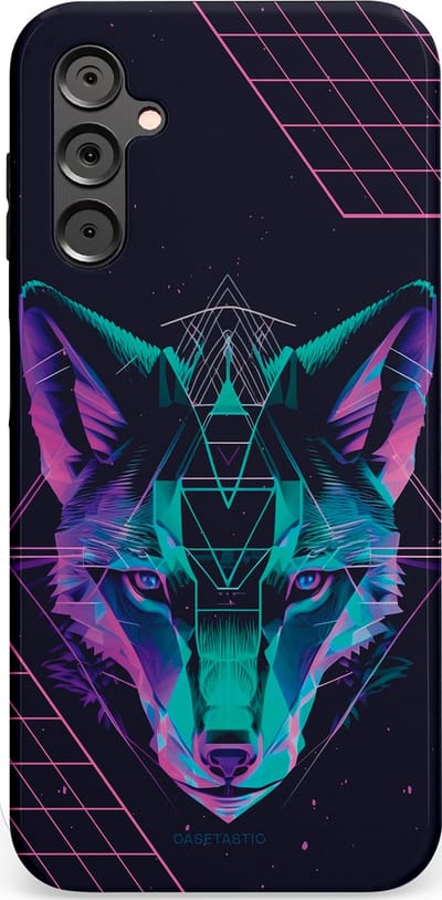 Casetastic hoesje geschikt voor Samsung Galaxy A14 (2023) 5G / Samsung Galaxy A14 (2023) 4G - Dubbellaagse bescherming - Neon Wolf - Fashion Case - Donkerblauw