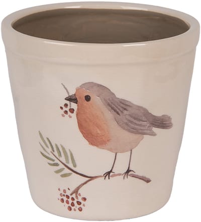 Keramiek Bloempot voor Binnen – Beige Vogel – Rustieke Pot – Ø 15 cm – Vogelmotief