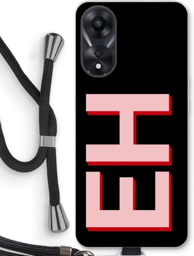 Gepersonaliseerd - Case Company® - Hoesje met koord geschikt voor Oppo A78 5G hoesje met Koord - Monogram - Telefoonhoesje met Zwart Koord - Bescherming aan alle Kanten en Over de Schermrand