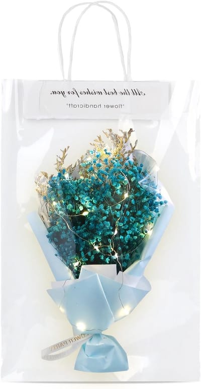 Drogende Bloemen met LED Verlichting, Perfecte Cadeaus voor Vrouwen, Verjaardag, Valentijnsdag en Moederdag, Unieke Decoratie voor Bruiloften en Feestdagen (Blauw)