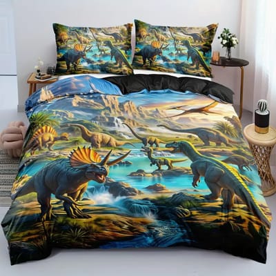 Dinosaurus dekbed overtrek | Eenpersoons dekbed overtrek | Dinosaurus Hoeslaken en kussensloop | Dino Dekbedovertrek | Dekbedovertrek 135x200cm met 2 bijhorende kussenslopen | Grappig Dekbedovertrek | 100% polyester | Exclusief Dekbed