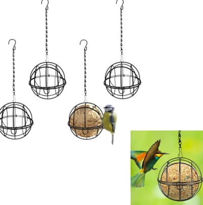 Vogelvoederhuisje - Hangend model - Vogelvoederhuisje - Met 4 S-haken - Geschikt voor buitentuinen, wilde dieren, kleine vogels, vinken - Set van 4 - Zwart