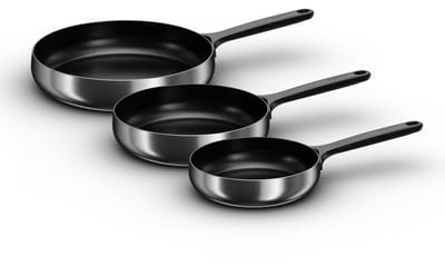 BergHOFF Home Belly Koekenpannen Set Ø 20 + 24 + 28 cm – PFAS-Vrije Antikleefpan – RVS Braadpan – Keramische Bakpan – Geschikt voor Inductie & Oven tot 230 °C – Smokey Black